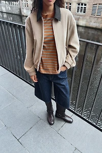 VESTE EN VELOURS CÔTELÉ À COL CONTRASTANT