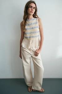 SMOCKED EMBROIDERED TOP