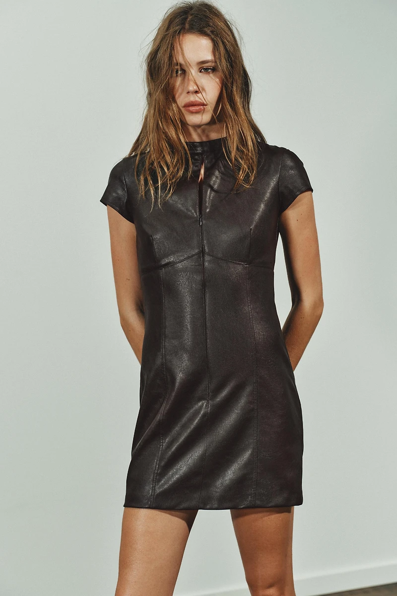 FAUX LEATHER MINI DRESS