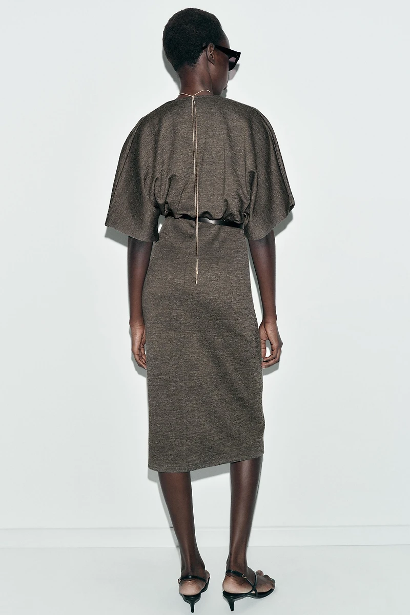 BELTED PIQUE MIDI DRESS