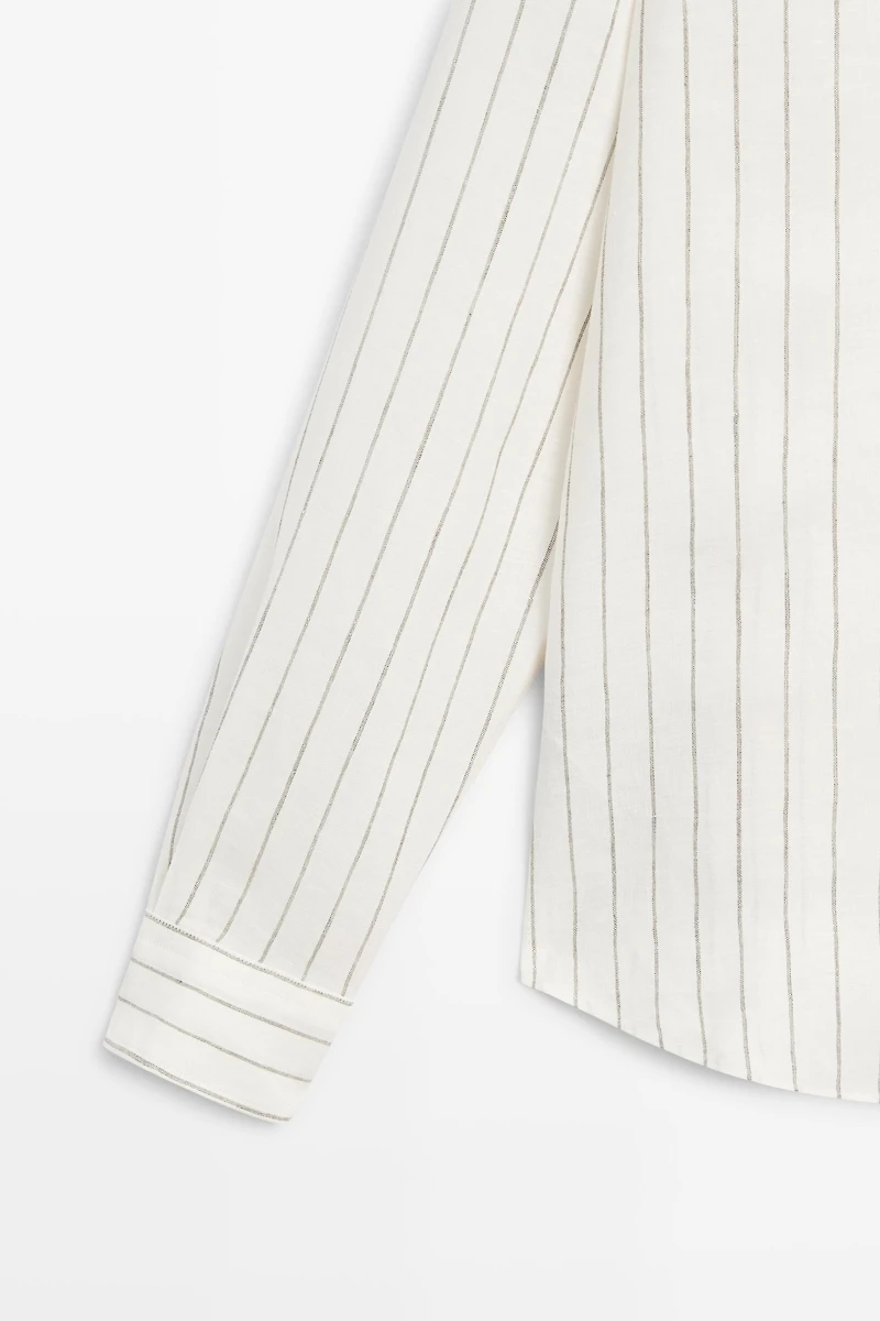 Chemise rayée 100 % lin à col officier