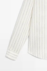 Chemise rayée 100 % lin à col officier