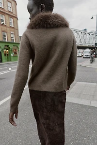 CARDIGAN WITH FAUX FUR LAPEL