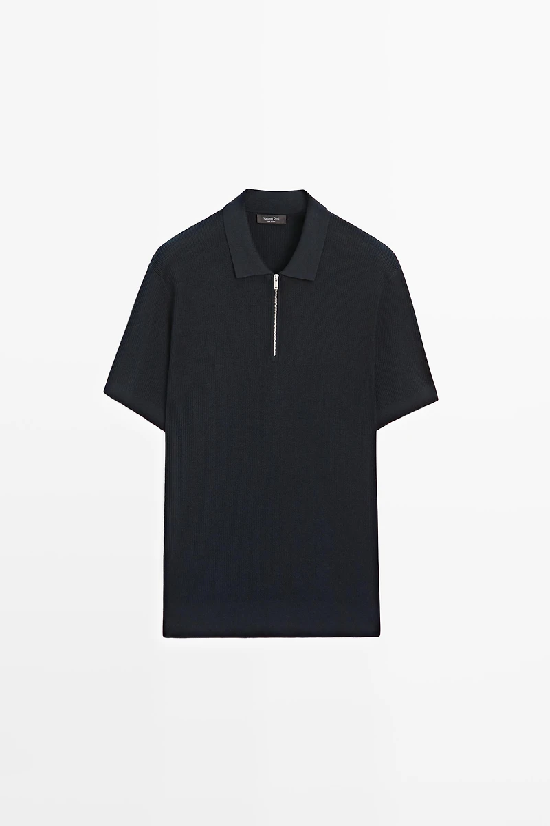 Knit polo sweater with quarter-zip collar