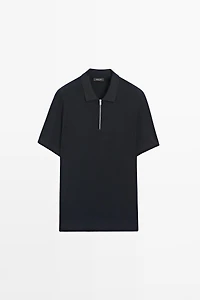 Knit polo sweater with quarter-zip collar