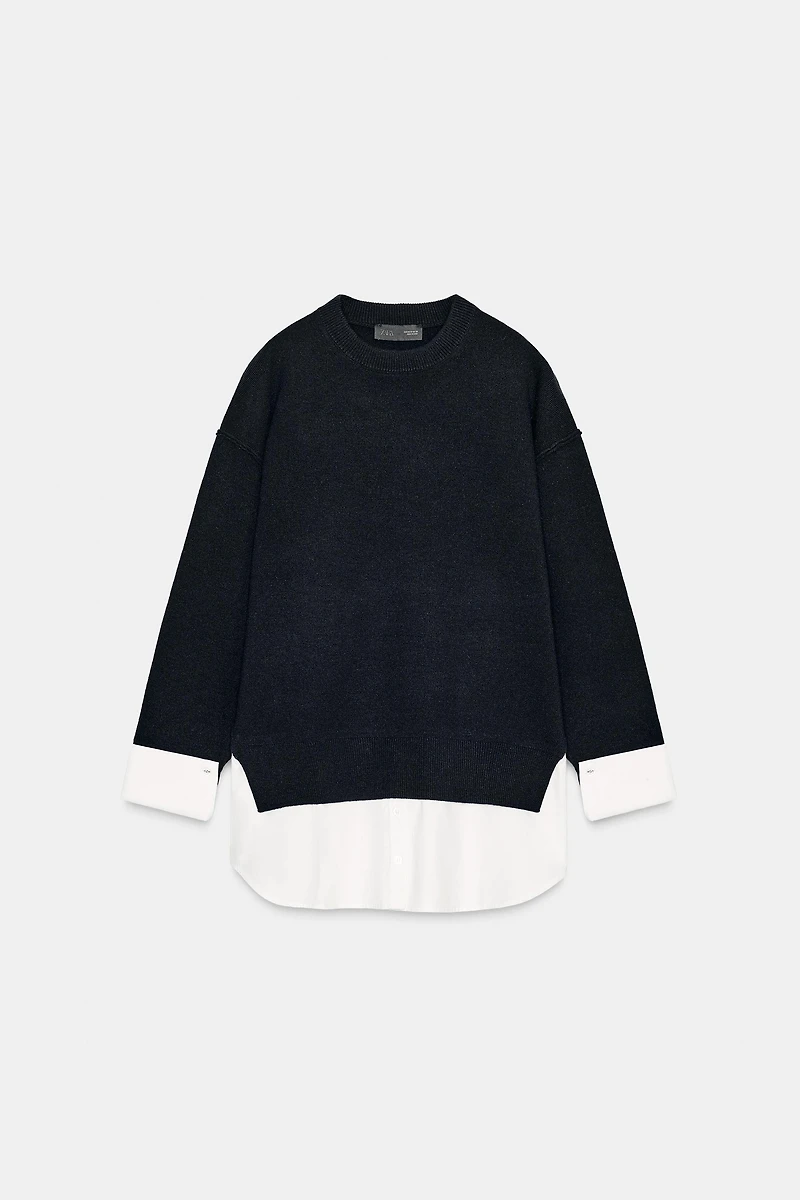 COMBINATION POPLIN KNIT JUMPER