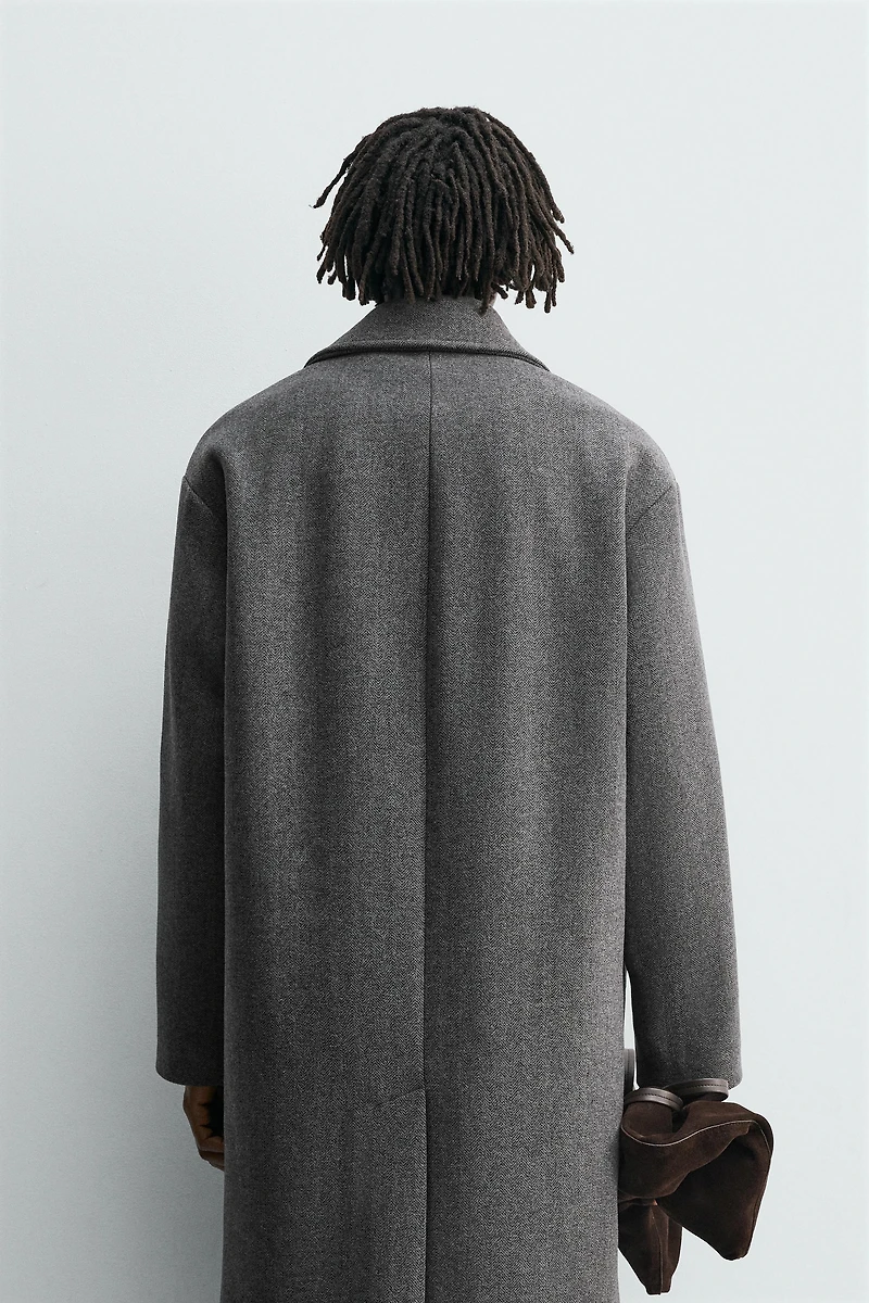 HERRINGBONE TEXTURED WOOL BLEND COAT