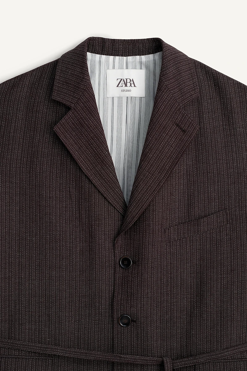STRIPED VISCOSE - LINEN SUIT JACKET