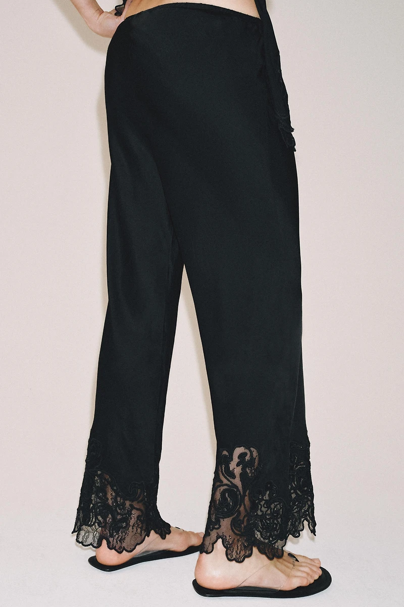 ZW COLLECTION EMBROIDERED SATIN EFFECT PANTS