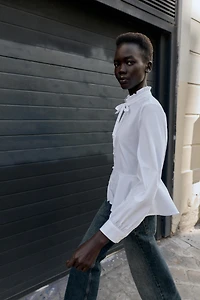 TIED PEPLUM POPLIN SHIRT