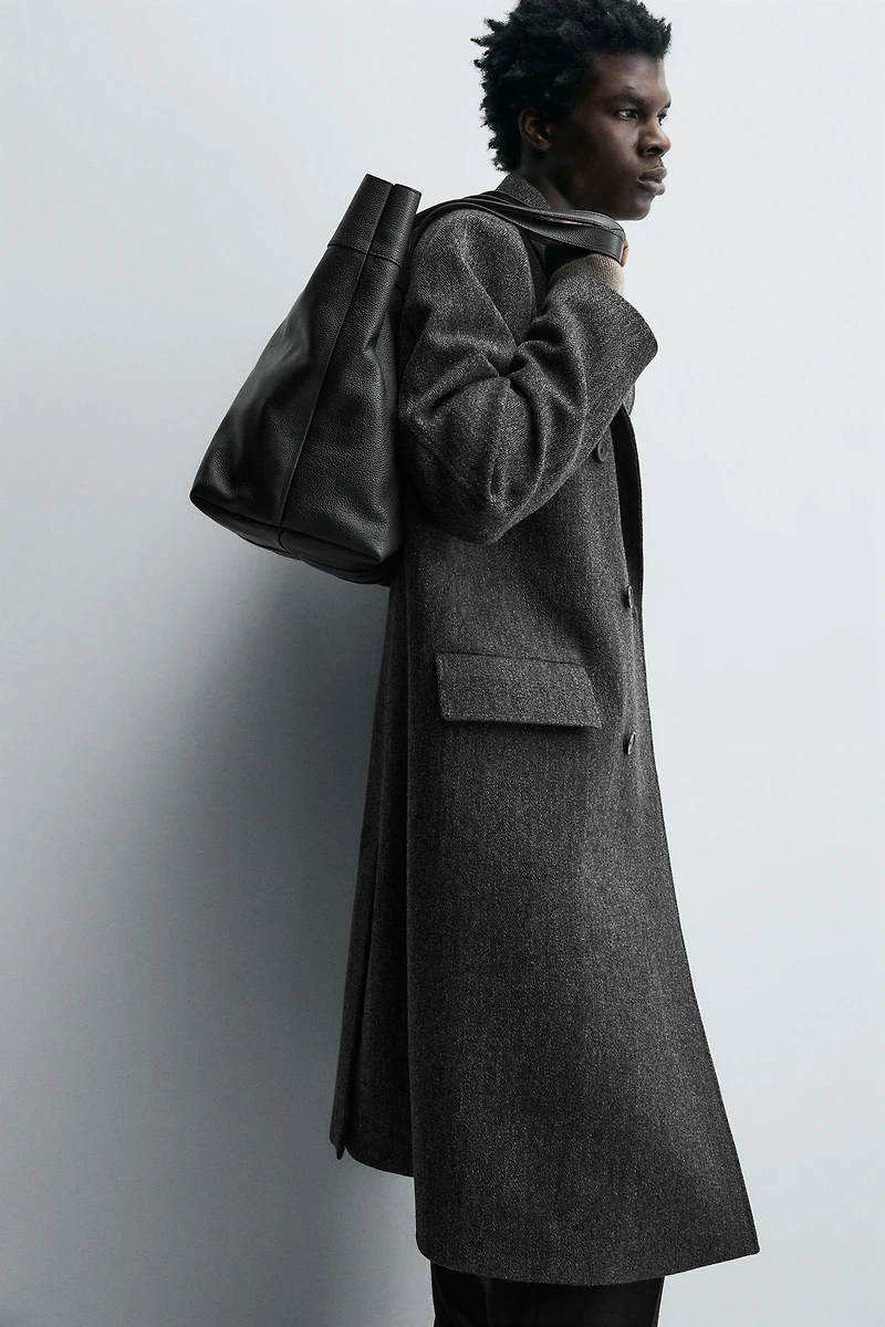 LIMITED EDITION HERRINGBONE DOUBLE BREASTED WOOL BLEND COAT