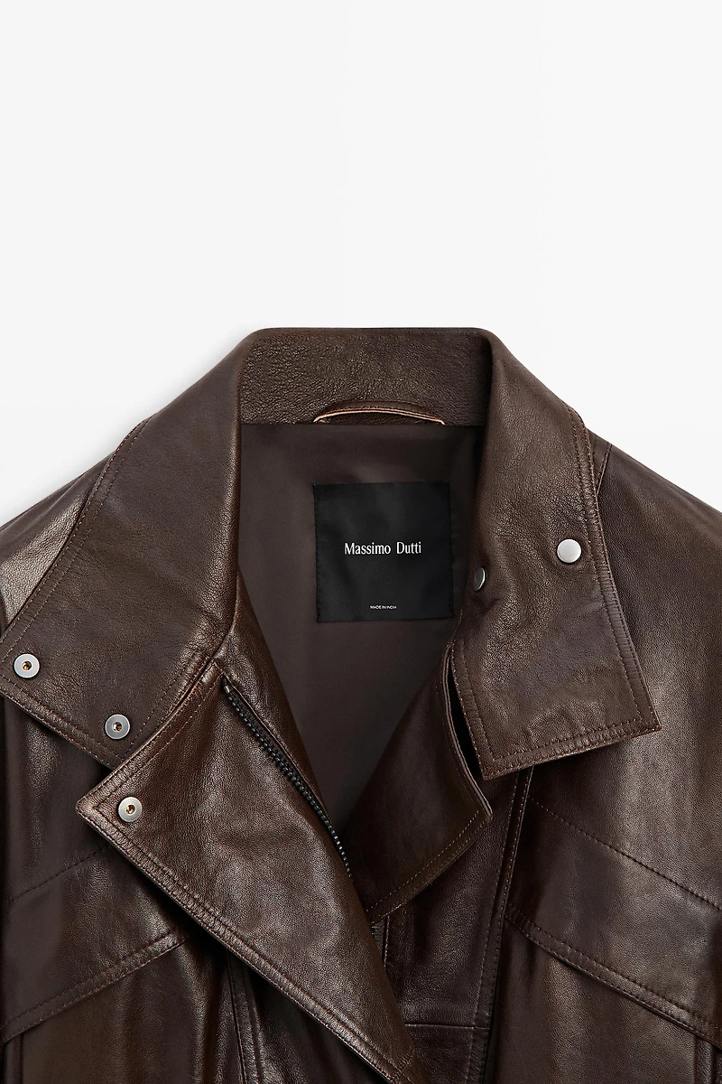 Cropped nappa leather bomber jacket
