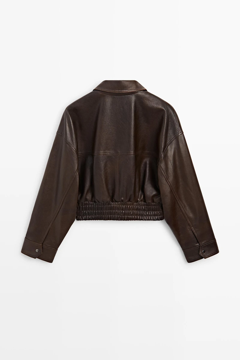 Cropped nappa leather bomber jacket