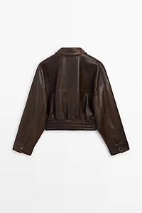 Cropped nappa leather bomber jacket