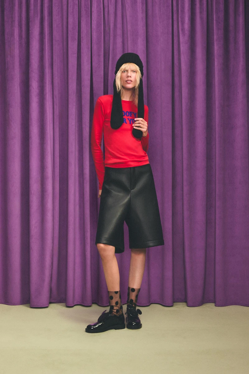 LEATHER EFFECT LONG BERMUDA SHORTS HARRY LAMBERT FOR ZARA X DISNEY