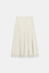 SATIN EFFECT LACE MIDI SKIRT