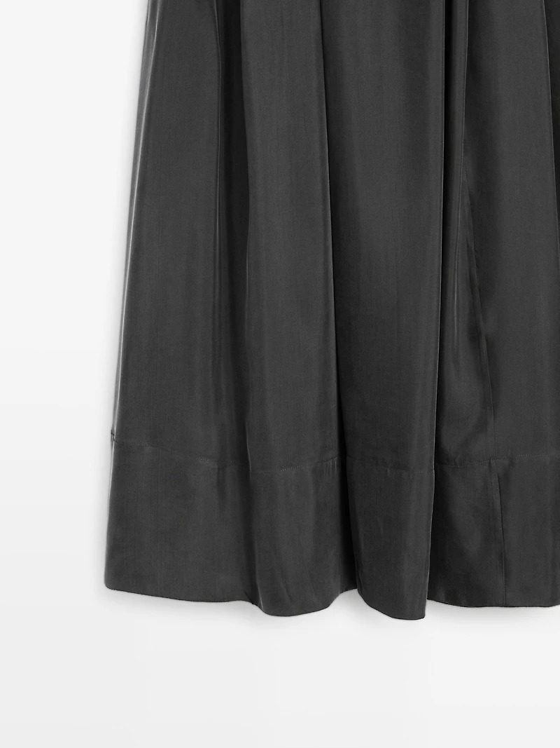 Cotton blend knit flared midi skirt