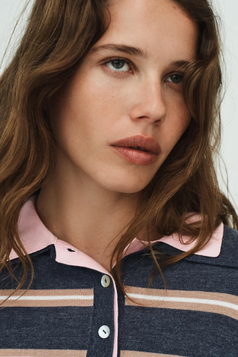 STRIPED COMBINED KNIT POLO SHIRT
