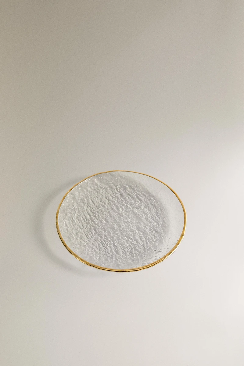 ASSIETTE À PAIN VERRE RELIEF BORD DORÉ