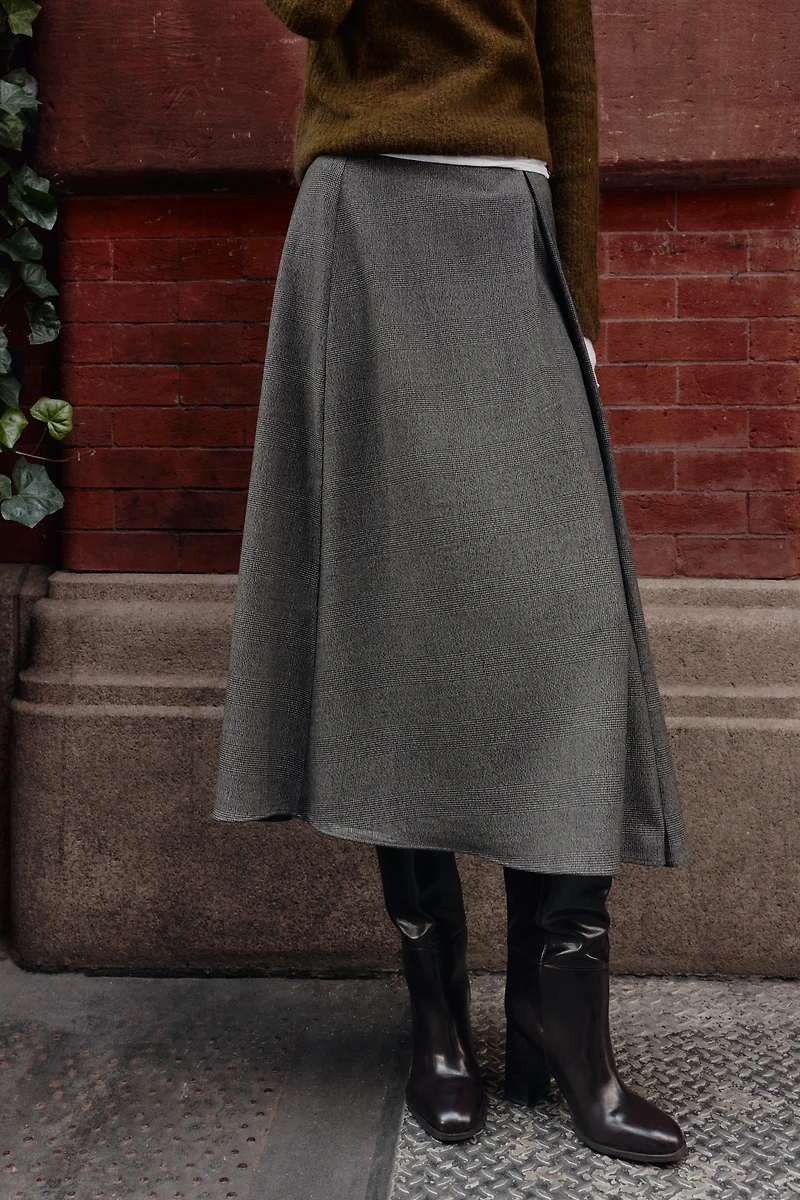 HOUNDSTOOTH CAPE MIDI SKIRT