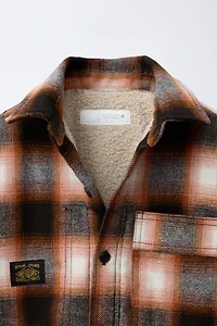 PLAID FAUX SHEARLING LINED OVERSHIRT
