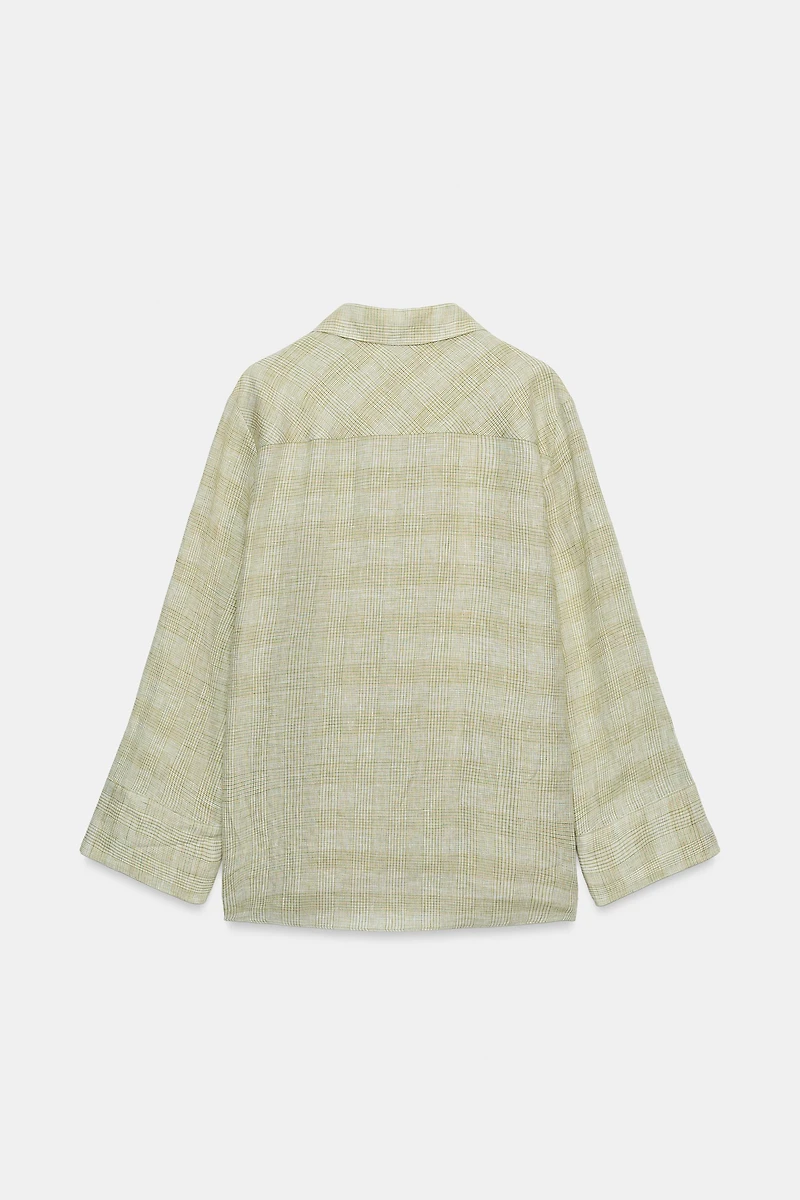 ZW COLLECTION 100% LINEN PLAID SHIRT