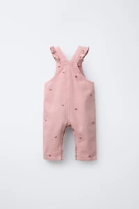 EMBROIDERED FLOWER TWILL OVERALLS
