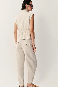 LINEN BLEND BARREL PANTS