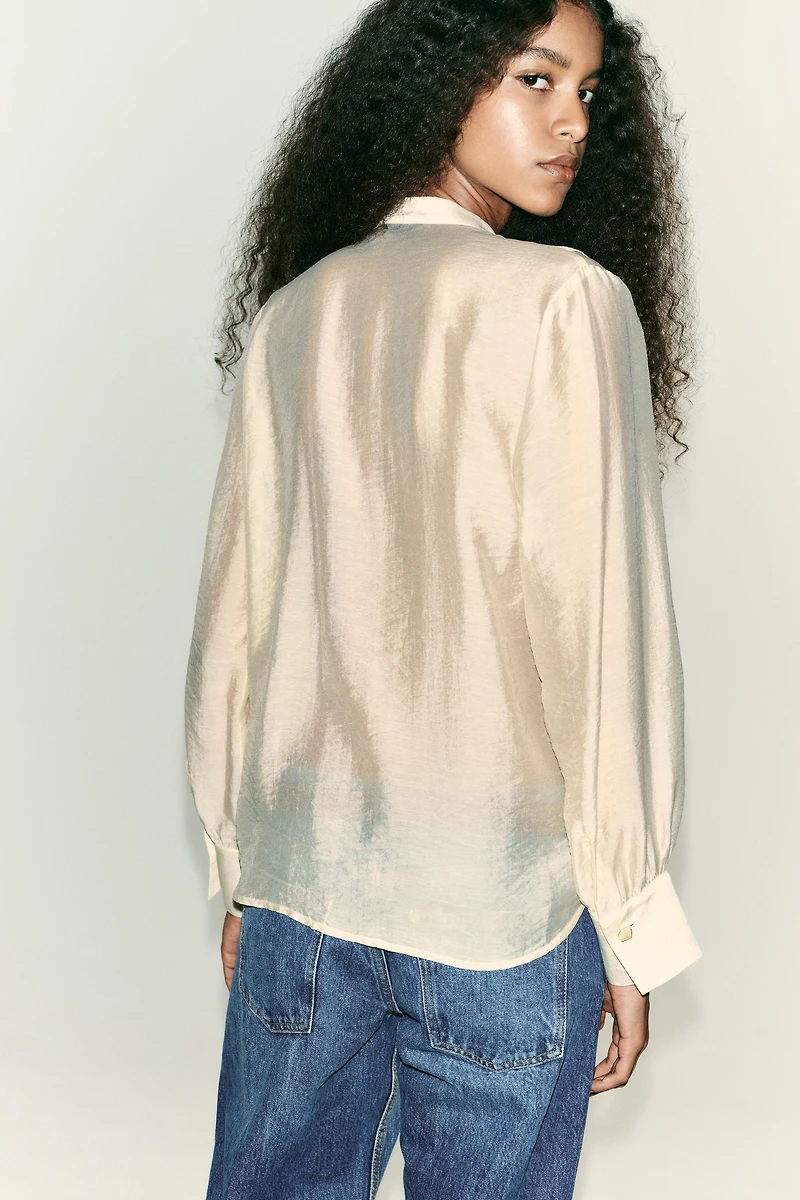 RUFFLED TIE BLOUSE