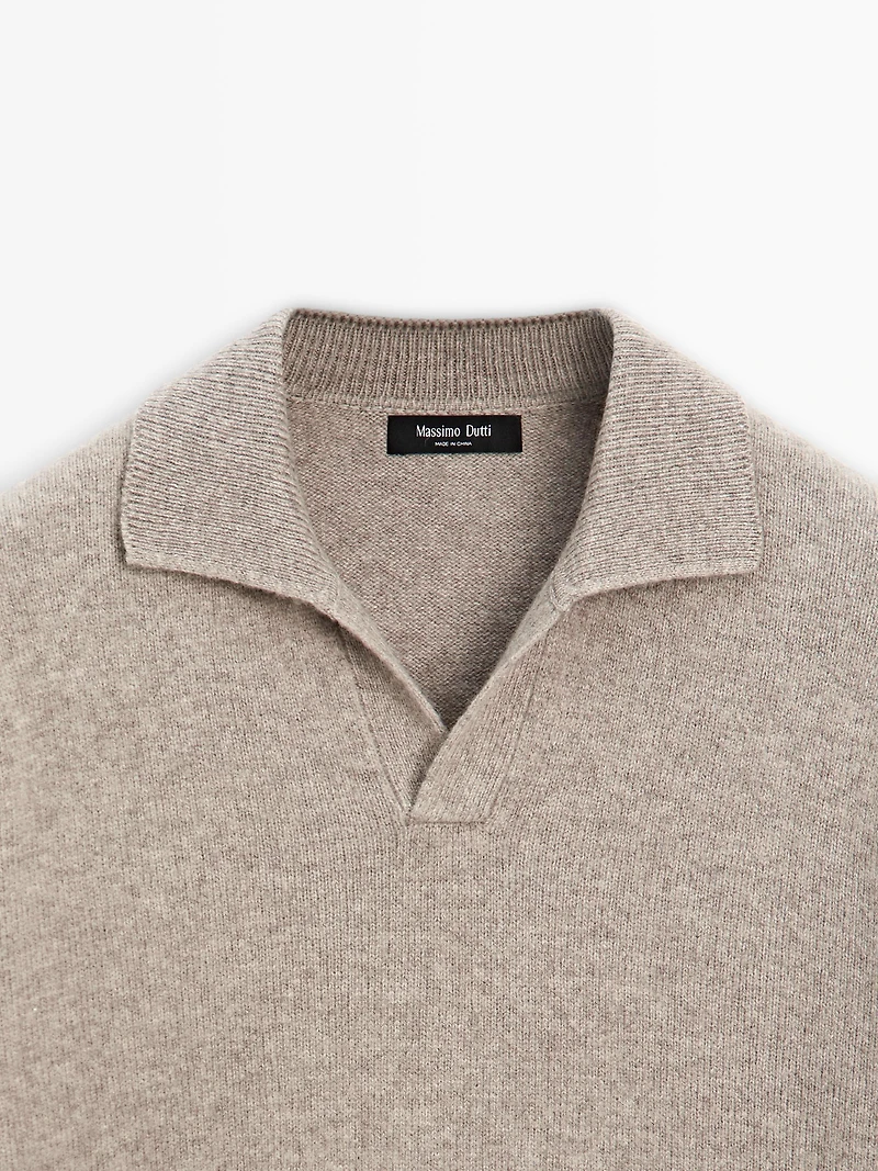 Pull polo à col en V laine mélangée