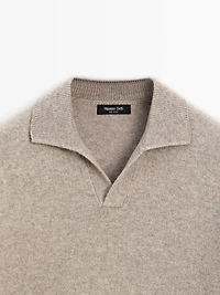Pull polo à col en V laine mélangée