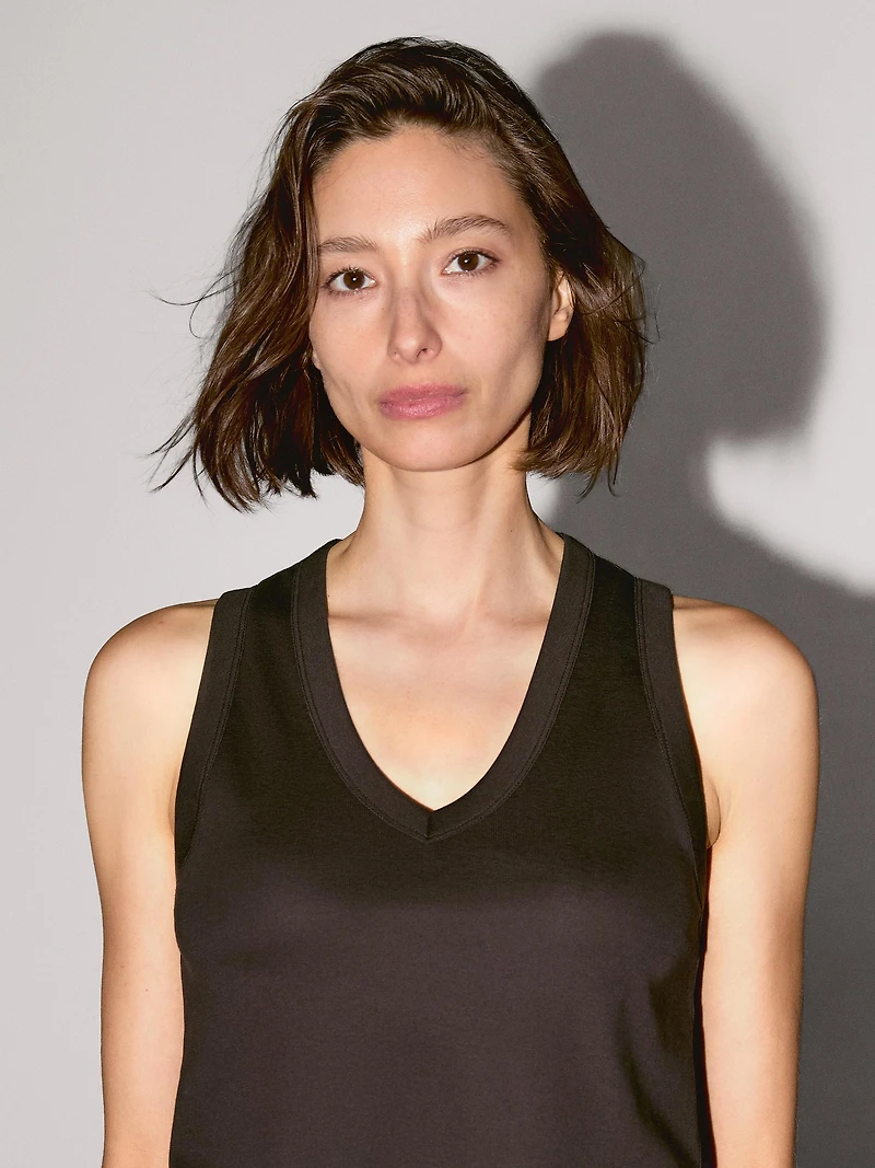 Mercerised cotton V-neck T-shirt