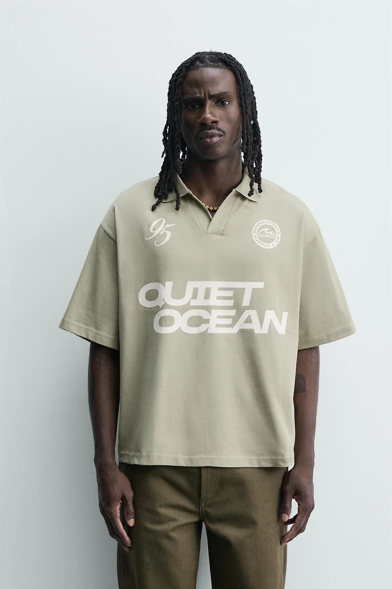 RELAXED FIT PRINTED TEXT POLO SHIRT