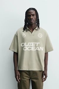 RELAXED FIT PRINTED TEXT POLO SHIRT
