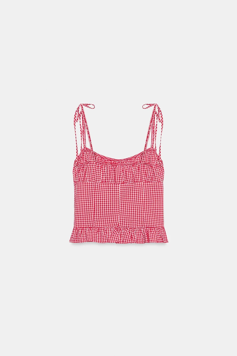 GINGHAM RUCHED TOP