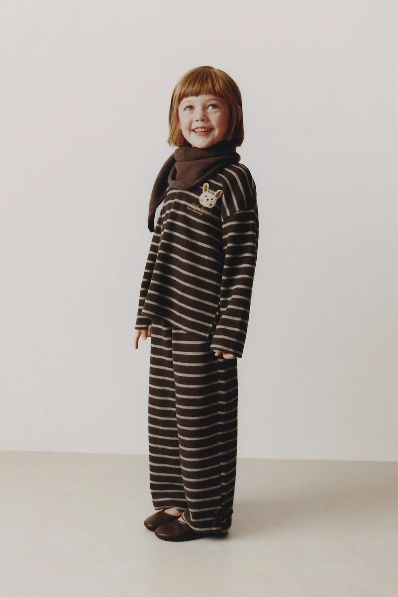 SOFT TOUCH STRIPED T-SHIRT WITH TERRY BUNNY PATCH