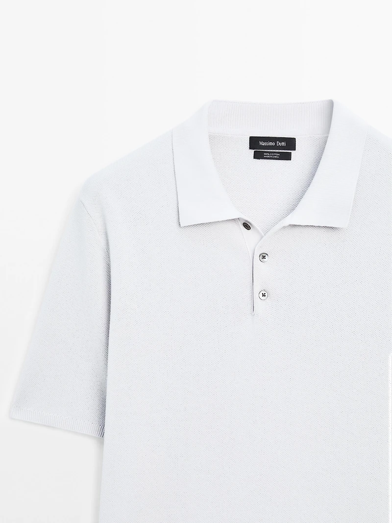 100% cotton textured knit polo shirt