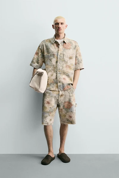 WASHED FLORAL PRINT RELAXED FIT SHORTS