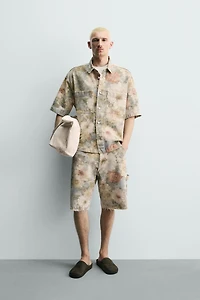 WASHED FLORAL PRINT RELAXED FIT SHORTS