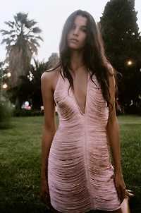 FRINGED HALTER MINI DRESS