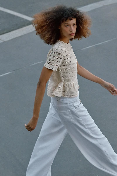 SHORT SLEEVE POINTELLE CARDIGAN