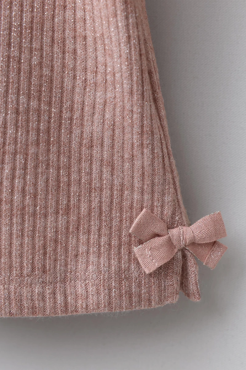RIBBED SHIMMER BOW T-SHIRT