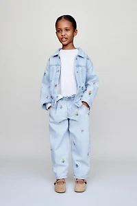 BAGGY PAPERBAG JEANS WITH EMBROIDERED FLOWERS