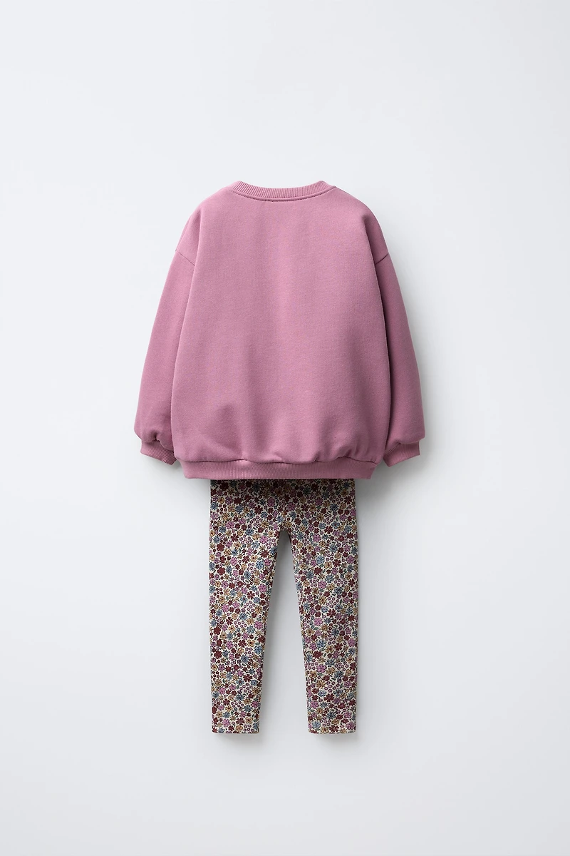 ENSEMBLE JOGGING SWEAT ET LEGGING CÔTELÉ FLEURS
