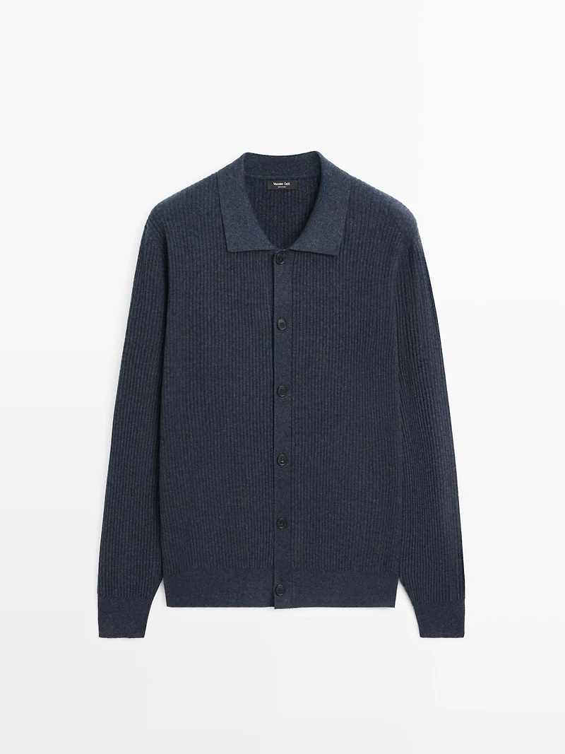 Ribbed button-up knit cardigan