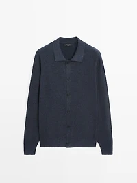 Ribbed button-up knit cardigan