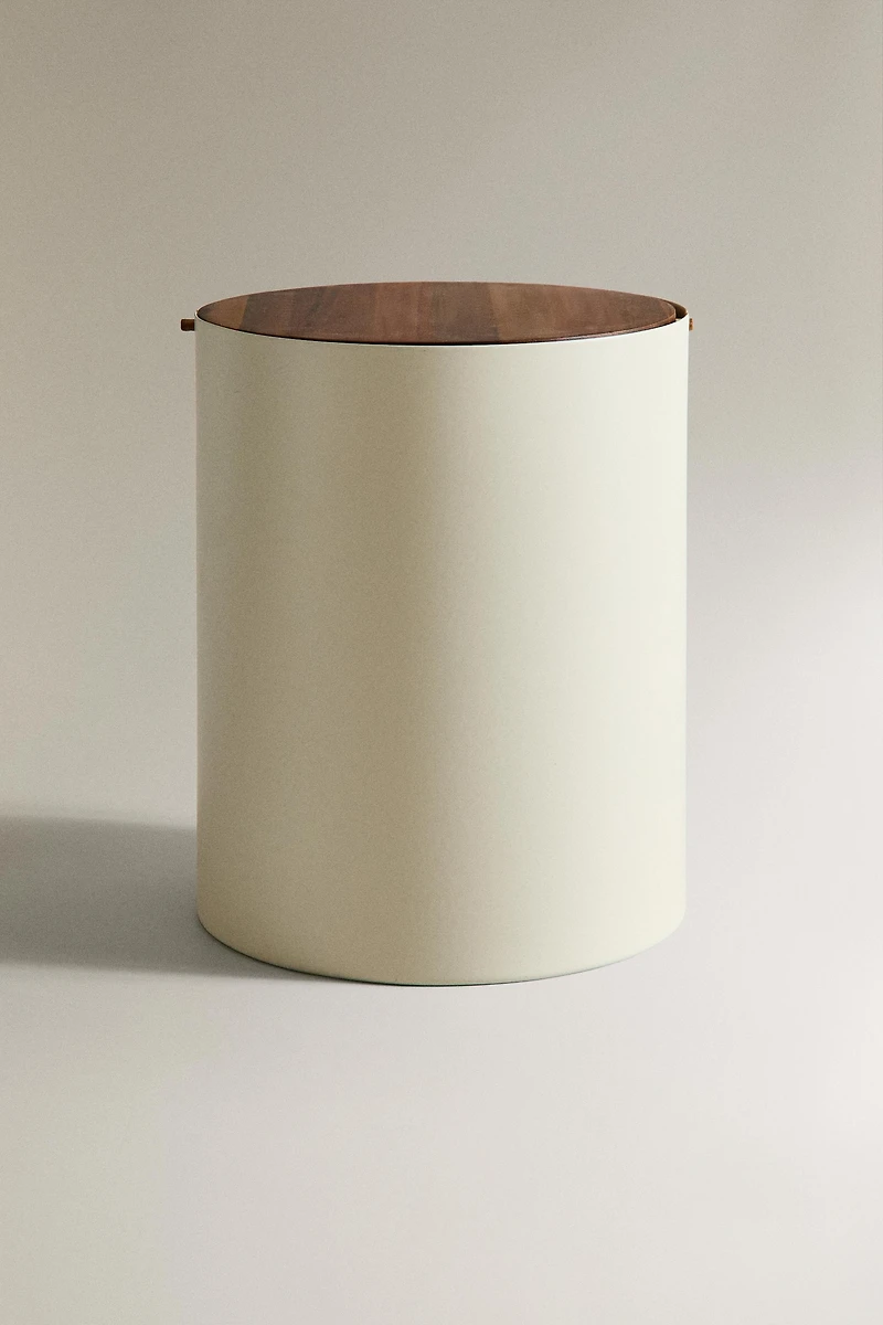 POUBELLE MÉTAL COUVERCLE BOIS