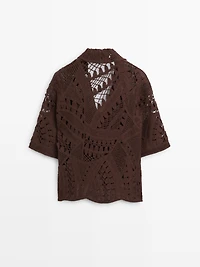 Cotton blend crochet polo T-shirt