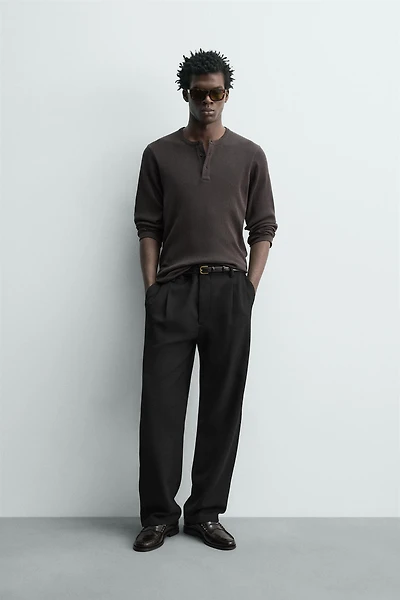 RIBBED HENLEY COLLAR T-SHIRT
