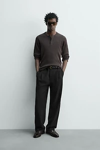 RIBBED HENLEY COLLAR T-SHIRT
